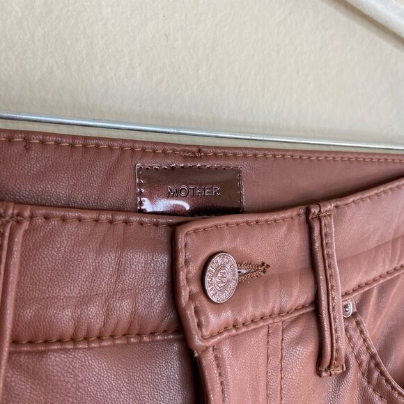 NWT Mother The Pixie Dazzler Brown Pants Faux Leather High Rise Size 25 - Picture 10 of 13